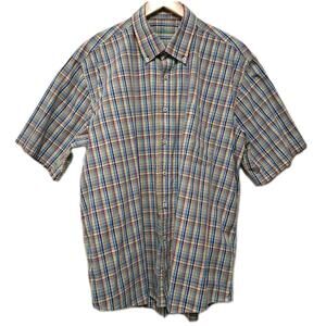 Alan Flusser Button Down Shirt Mens XL Rainbow Plaid Cotton Short Sleeve Casual